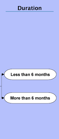 The Duration stage shows options for: Less than 6 months; or More than 6 months