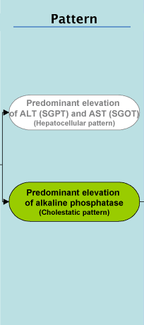 The two options of the Pattern state with Predominant elevation of alkaline phosphatase highlighted